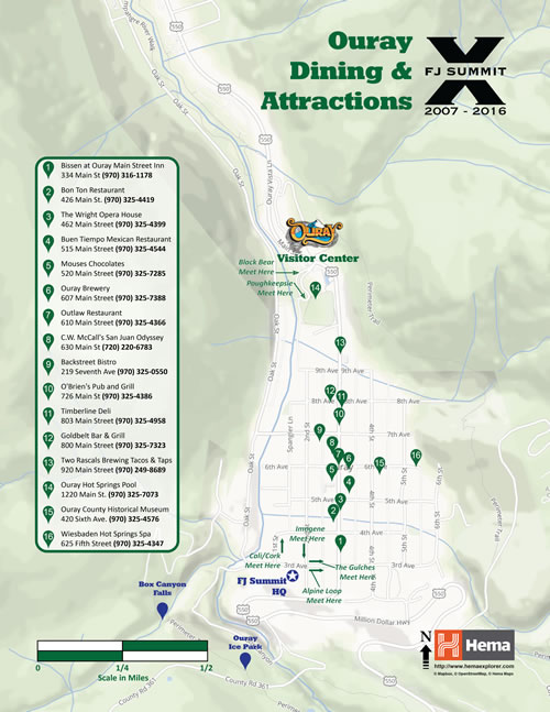 OurayDining Attractions Map by Hema